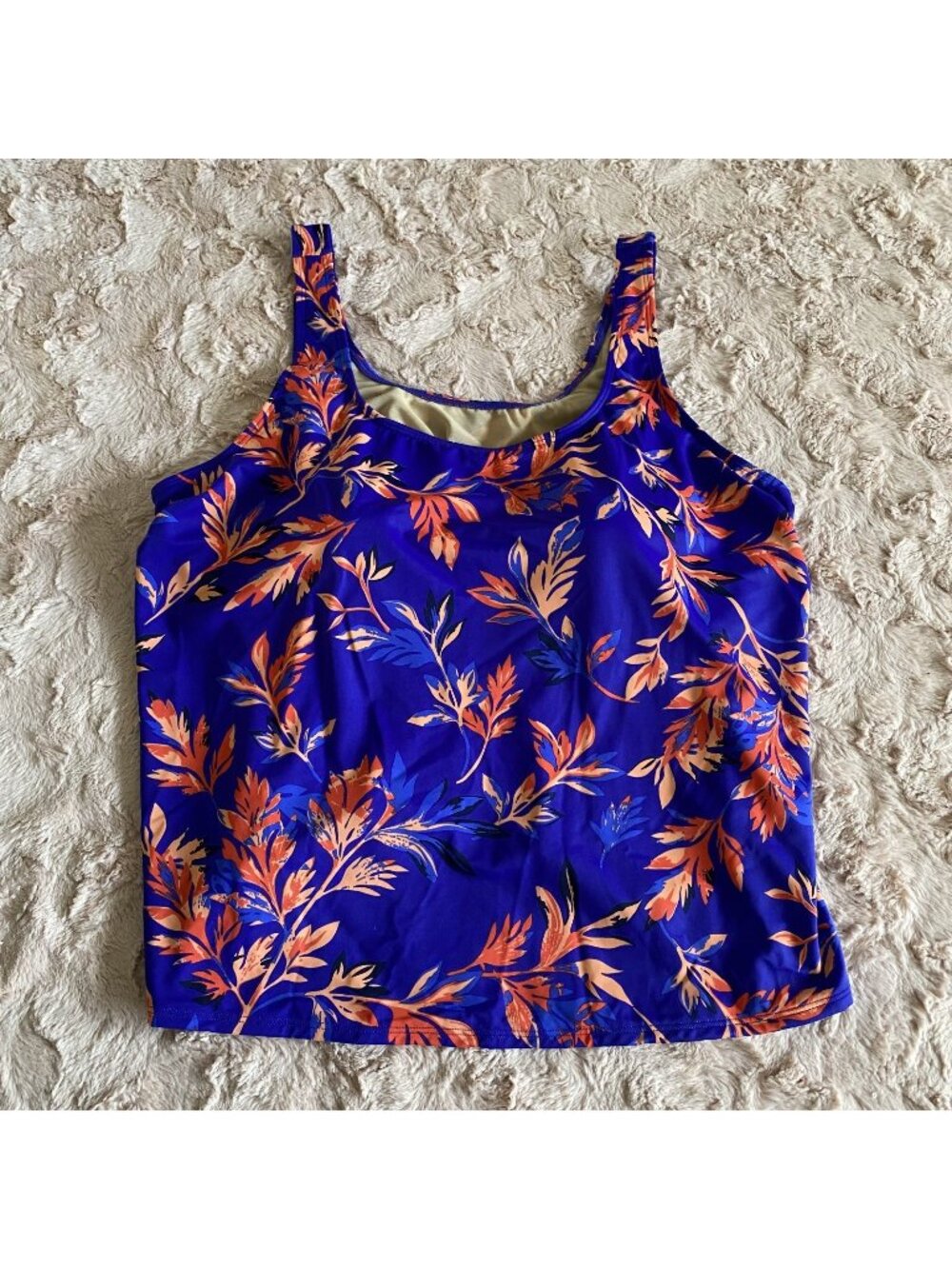 NWT LL Bean Womens 22W Plus Cobalt Blue Tankini Swim Top Coral Floral Padded